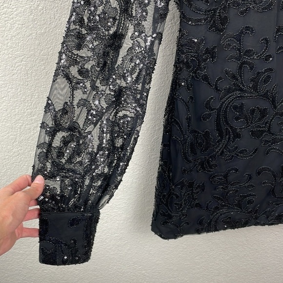 Alexis Franciska Dress in Beaded Black Sparkle Long Sleeve Mini LBD Sz S - Picture 6 of 16